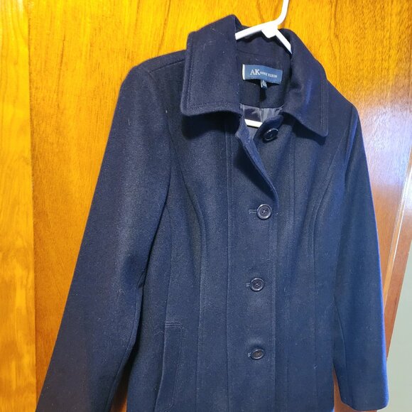 Women's Medium Anne Klein Black Wool Blend Pea Coat - Picture 2 of 8
